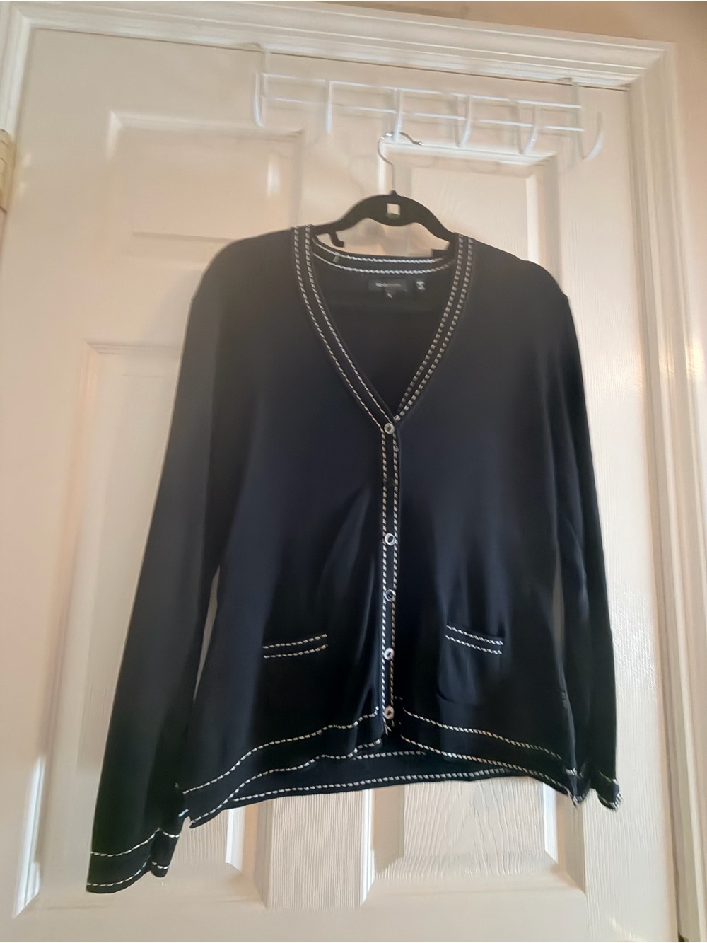 BCBG Black Cardigan with White Contrast Stitching